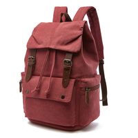 Unisex Solid Color Canvas Flip Cover Functional Backpack School Backpack sku image 6