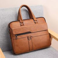 Men's Solid Color Pu Leather Zipper Handbag main image 1