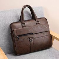 Men's Solid Color Pu Leather Zipper Handbag sku image 2