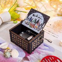 Merry Christmas Wooden Classical Engraved Hand Crank Music Box sku image 3