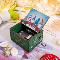 Merry Christmas Wooden Classical Engraved Hand Crank Music Box sku image 8