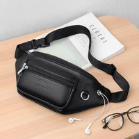 Men's Solid Color Pu Leather Zipper Fanny Pack main image 5