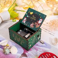 Merry Christmas Wooden Classical Engraved Hand Crank Music Box sku image 11