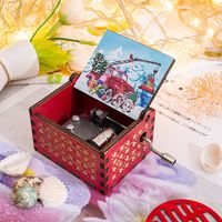 Merry Christmas Wooden Classical Engraved Hand Crank Music Box sku image 16