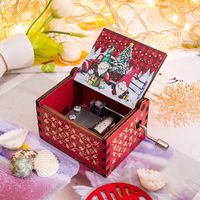 Merry Christmas Wooden Classical Engraved Hand Crank Music Box sku image 17