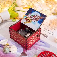 Merry Christmas Wooden Classical Engraved Hand Crank Music Box sku image 18