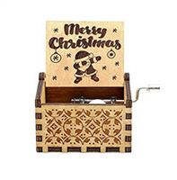 Merry Christmas Wooden Classical Engraved Hand Crank Music Box sku image 23