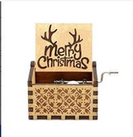 Merry Christmas Wooden Classical Engraved Hand Crank Music Box sku image 24