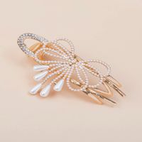 Women's Ig Style Simple Style Bow Knot Alloy Plating Inlay Rhinestones Pearl Hair Claws main image 3
