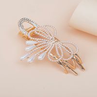 Women's Ig Style Simple Style Bow Knot Alloy Plating Inlay Rhinestones Pearl Hair Claws main image 4