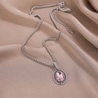 Sweet Geometric Oval Silver Plated Zircon Alloy Wholesale Pendant Necklace main image 6