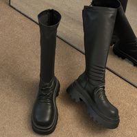 Women's Vintage Style Solid Color Round Toe Riding Boots main image 5