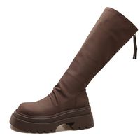 Women's Vintage Style Solid Color Round Toe Riding Boots sku image 6