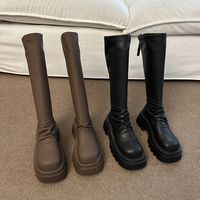 Women's Vintage Style Solid Color Round Toe Riding Boots main image 1