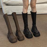 Women's Vintage Style Solid Color Round Toe Riding Boots main image 3