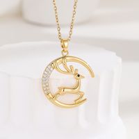 Simple Style Commute Elk Copper 18k Gold Plated Zircon Pendant Necklace In Bulk main image 6