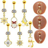 Elegant Cute Classic Style Animal Butterfly Snowflake Stainless Steel Alloy Rhinestone Inlay Zircon White Gold Plated Belly Ring main image 1