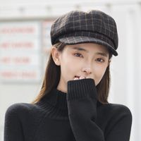 Women's Basic Simple Style Plaid Curved Eaves Beret Hat main image 5
