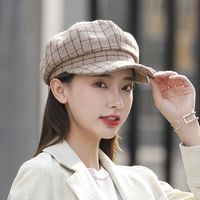 Women's Basic Simple Style Plaid Curved Eaves Beret Hat main image 4