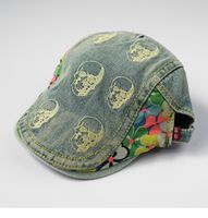 Unisex Hip-hop Retro Streetwear Flower Skull Embroidery Curved Eaves Beret Hat main image 4