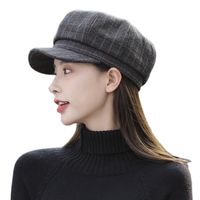 Women's Basic Simple Style Plaid Curved Eaves Beret Hat main image 3