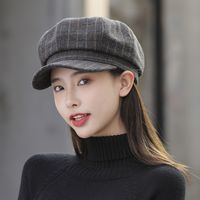 Women's Basic Simple Style Plaid Curved Eaves Beret Hat sku image 4