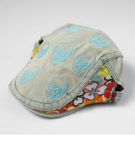 Unisex Hip-hop Retro Streetwear Flower Skull Embroidery Curved Eaves Beret Hat main image 2