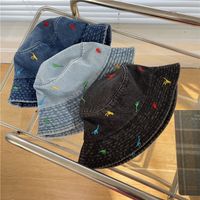 Women's Cute Basic Dinosaur Embroidery Wide Eaves Bucket Hat main image 3