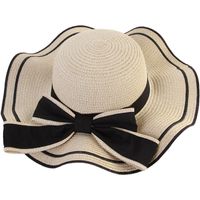 Women's Elegant Pastoral Simple Style Waves Bowknot Big Eaves Straw Hat main image 5