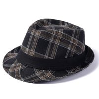 Men's Retro British Style Plaid Crimping Fedora Hat sku image 4