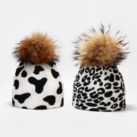 Women's Basic Retro Cow Pattern Leopard Pom Poms Eaveless Wool Cap main image 1