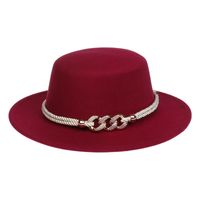 Femmes Élégant Dame Style Simple Couleur Unie Chaîne Avant-toit Large Chapeau Fédora sku image 2