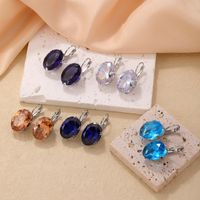 1 Pair Simple Style Oval Plating Inlay Copper Zircon Rhodium Plated Drop Earrings main image 1