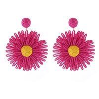1 Pair Simple Style Round Flower Braid Alloy Raffia Drop Earrings sku image 1
