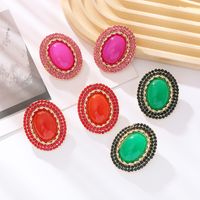 1 Pair Simple Style Oval Plating Inlay Alloy Resin Rhinestones Gold Plated Ear Studs main image 3