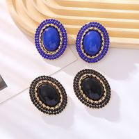 1 Pair Simple Style Oval Plating Inlay Alloy Resin Rhinestones Gold Plated Ear Studs main image 4