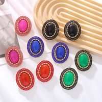 1 Pair Simple Style Oval Plating Inlay Alloy Resin Rhinestones Gold Plated Ear Studs main image 1