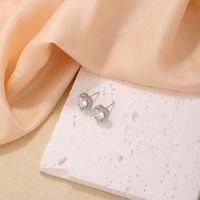 1 Pair Sweet Simple Style Heart Shape Plating Inlay Copper Zircon Silver Plated Ear Studs main image 3