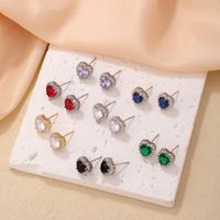 1 Pair Sweet Simple Style Heart Shape Plating Inlay Copper Zircon Silver Plated Ear Studs main image 3