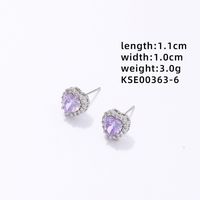 1 Pair Simple Style Heart Shape Plating Inlay Copper Zircon Rhodium Plated Ear Studs sku image 6