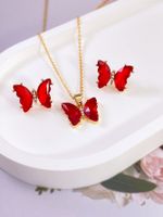Wholesale Jewelry Glam Luxurious Butterfly Alloy Artificial Gemstones Inlay Earrings Necklace sku image 4
