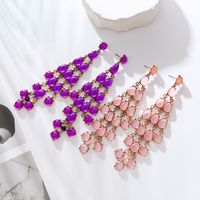 1 Pair Luxurious Water Droplets Tassel Inlay Alloy Resin Gold Plated Drop Earrings main image 5