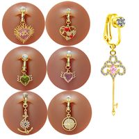 Elegant Luxurious Classic Style Heart Shape Key Stainless Steel Copper Epoxy Plating Inlay Zircon Gold Plated Belly Ring main image 1