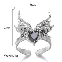 Exaggerated Simple Style Wings Stainless Steel Inlay Zircon Open Rings main image 8