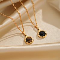 Elegant Simple Style Color Block Copper Plating Inlay Natural Stone Obsidian 18k Gold Plated Pendant Necklace main image 4