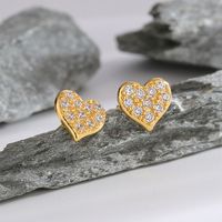 1 Pair Casual Elegant Commute Heart Shape Plating Inlay Sterling Silver Zircon Obsidian 18k Gold Plated Ear Studs main image 1