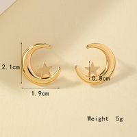 1 Paire De Base Dame Commuer Forme C Star Lune Placage Alliage Plaqué Or 14k Boucles D'oreilles main image 6