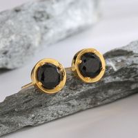 1 Pair Casual Elegant Commute Heart Shape Plating Inlay Sterling Silver Zircon Obsidian 18k Gold Plated Ear Studs main image 8