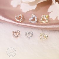 1 Pair Sweet Heart Shape Plating Hollow Out Inlay Sterling Silver Zircon 14k Gold Plated Rose Gold Plated White Gold Plated Ear Studs main image 1