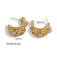 1 Pair Vintage Style Geometric Color Block Plating 304 Stainless Steel Natural Stone Pearl 14K Gold Plated Ear Studs sku image 1